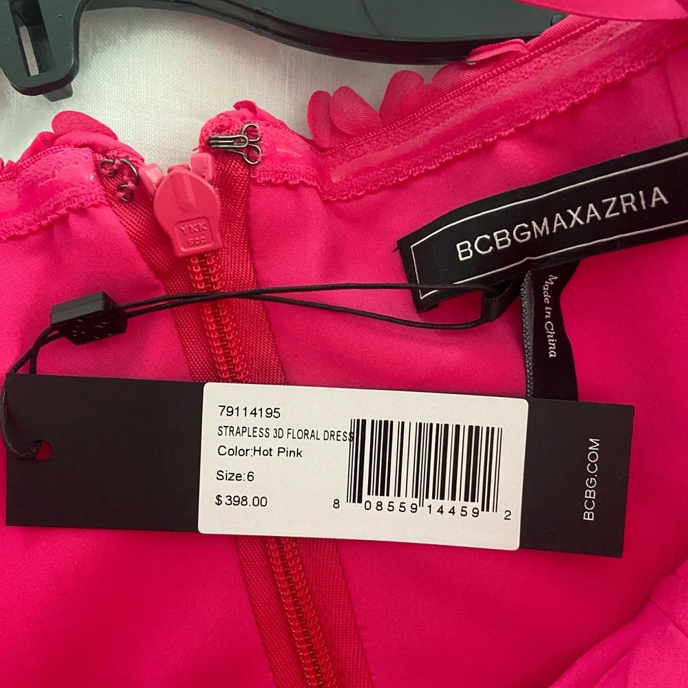 BCBG Strapless 3D Floral Dress - Hot Pink - Picture 9 of 9